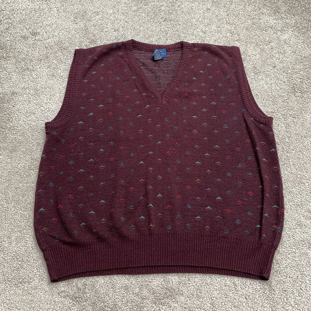 Cambridge Mervvns Vintage Italian Wool Vest Pullover Sweater Mens Large Red